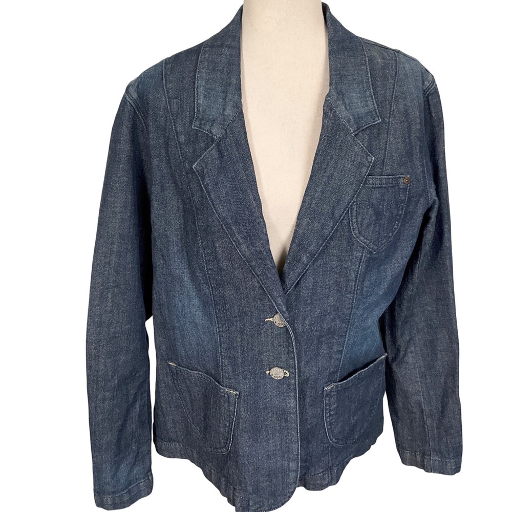 Levi's Denim Blazer Women XLarge‎ Dark Blue Casual 2 Button Western Americana